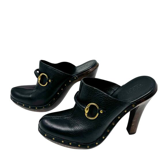Gucci Black Leather Horsebit Platform Clog Heels Size US 7 Made in Italy - Picture 4 of 8